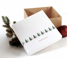Boîte carrée avec couvercle et impression de Noël 