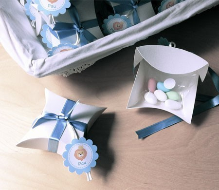 Boîte de Baptême avec Noeud en Satin Bleu