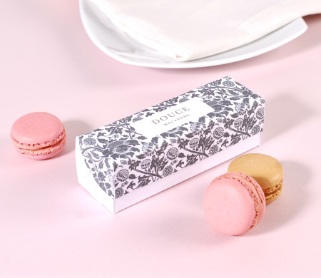 Boîte allongée avec couvercle pour macarons imprimés
