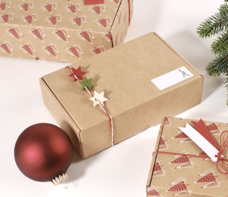 Boîte d'expédition en carton avec imprimé de Noël Boîte d'expédition en carton avec imprimé de Noël