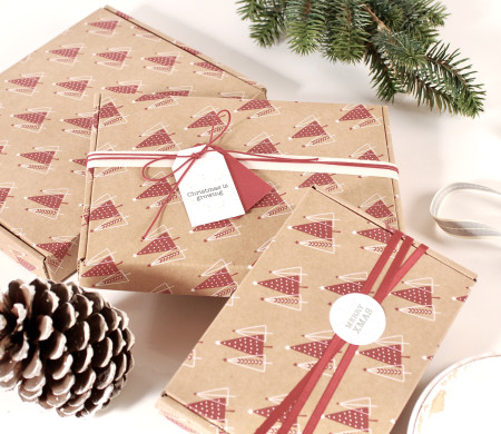 Boîte d'expédition en carton plat avec impression de Noël
