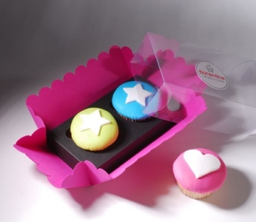 Boîte pour deux cupcakes en rose et noire