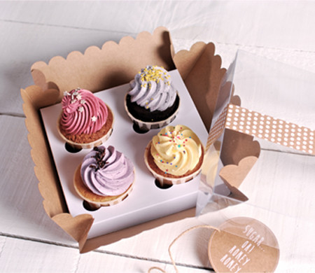 Boîte pour 4 Cupcakes Couvercle Inclus