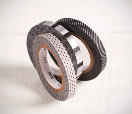 3 washi tapes, imprimées en noir et blanc
