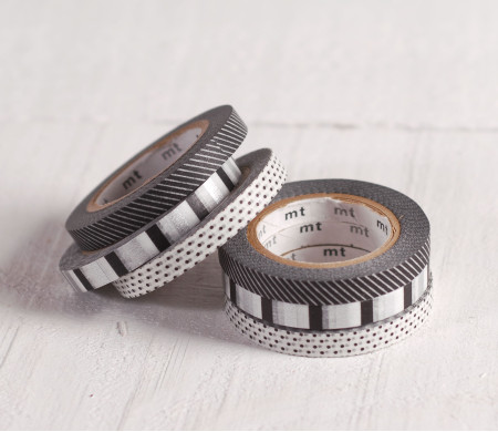 3 washi tapes, imprimées en noir et blanc