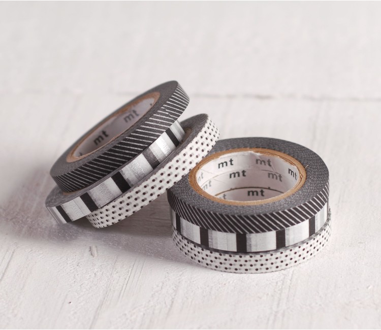 3 washi tapes, imprimées en noir et blanc 3 washi tapes, imprimées en noir et blanc