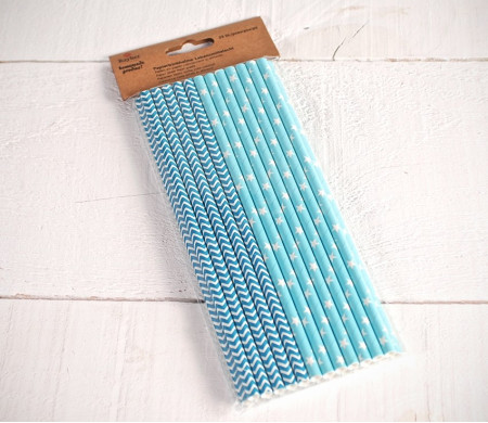 Pailles en Papier Décorées en Bleu