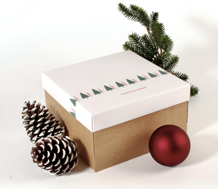 Boîte carrée avec couvercle et impression de Noël 