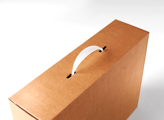 Boîte-mallette en carton avec poignée en plastique